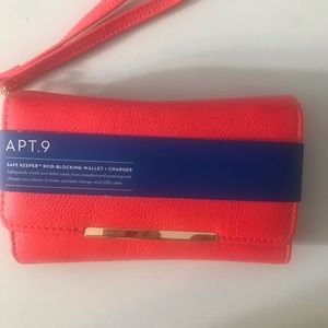 Women Pink-Orange Wallet with Portable USB charger